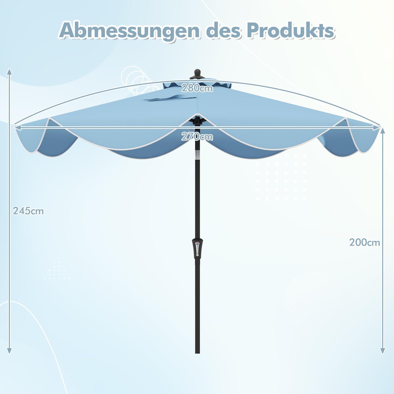 COSTWAY Parasol przeciwsłoneczny, 300 cm, z korbą i falbanką, obustronnie zginany o 30°, parasol tarasowy, do ogrodu, na balkon, taras