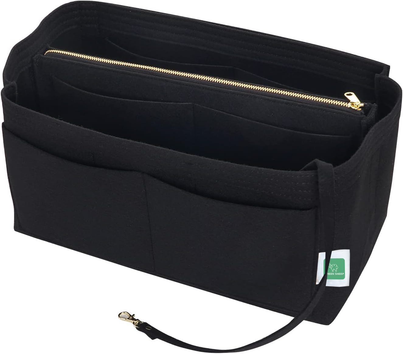 GREENSHEEP Purse Organizer Insert for Handbags, Felt Organizer with Zipper Pocket for girls ladies (Medium, Black)-image-8