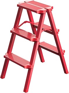 FLYIFE Step Stool Red Stepladders, Aluminum Alloy Multi-Purpose Ladders Sturdy Durable Folding Steps Home 3 4 Step Ladder with Anti-Slip Mat/Red/39X59X74.5Cm