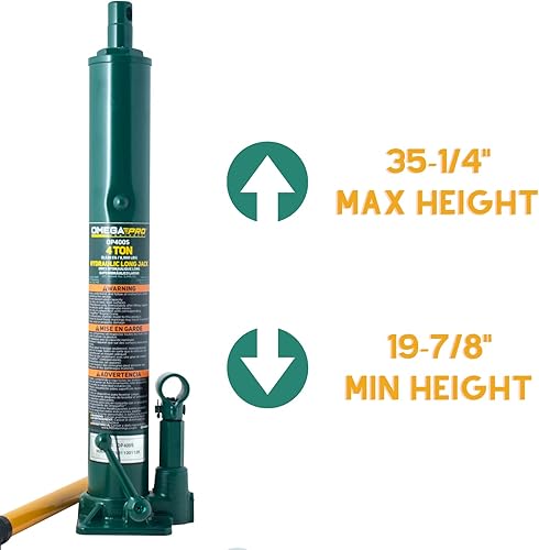 Miniatura 3 de Omega Pro Gato hidráulico largo Ram - Capacidad de 4 toneladas con base plana para taller de garaje automático, verde (OP400S)