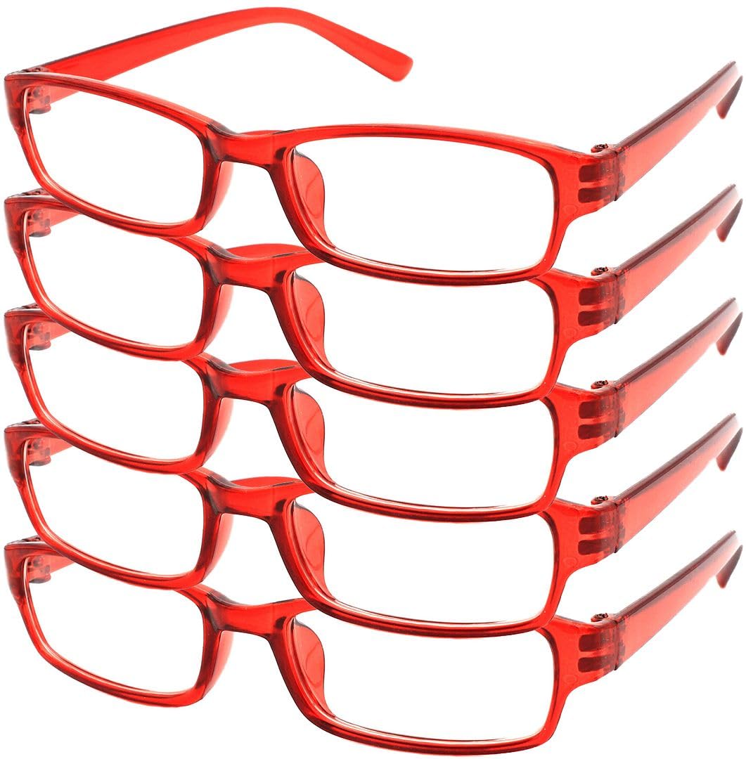 4sold The Reading Glasses Slim Readers Value 5 Pack Mens Womens Red +2.50