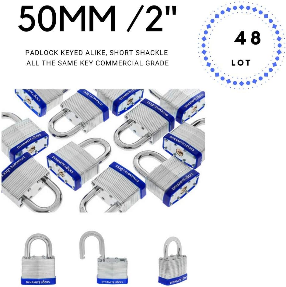 Creative Product Pack of 48, 50mm Heavy Duty Padlocks Keyed Alike Set, Short Shackle Laminated Padlocks Keyed Alike Commercial Grade Multiple Padlocks Set Padlocks with Same Keys Life Time Warranty (48) Super Sale 🛒 Pack of 48, 50mm Heavy Duty Padlocks Keyed Alike Set, Short Shackle Laminated Padlocks Keyed Alike Commercial Grade Multiple Padlocks Set Padlocks with Same Keys Life Time Warranty (48)
