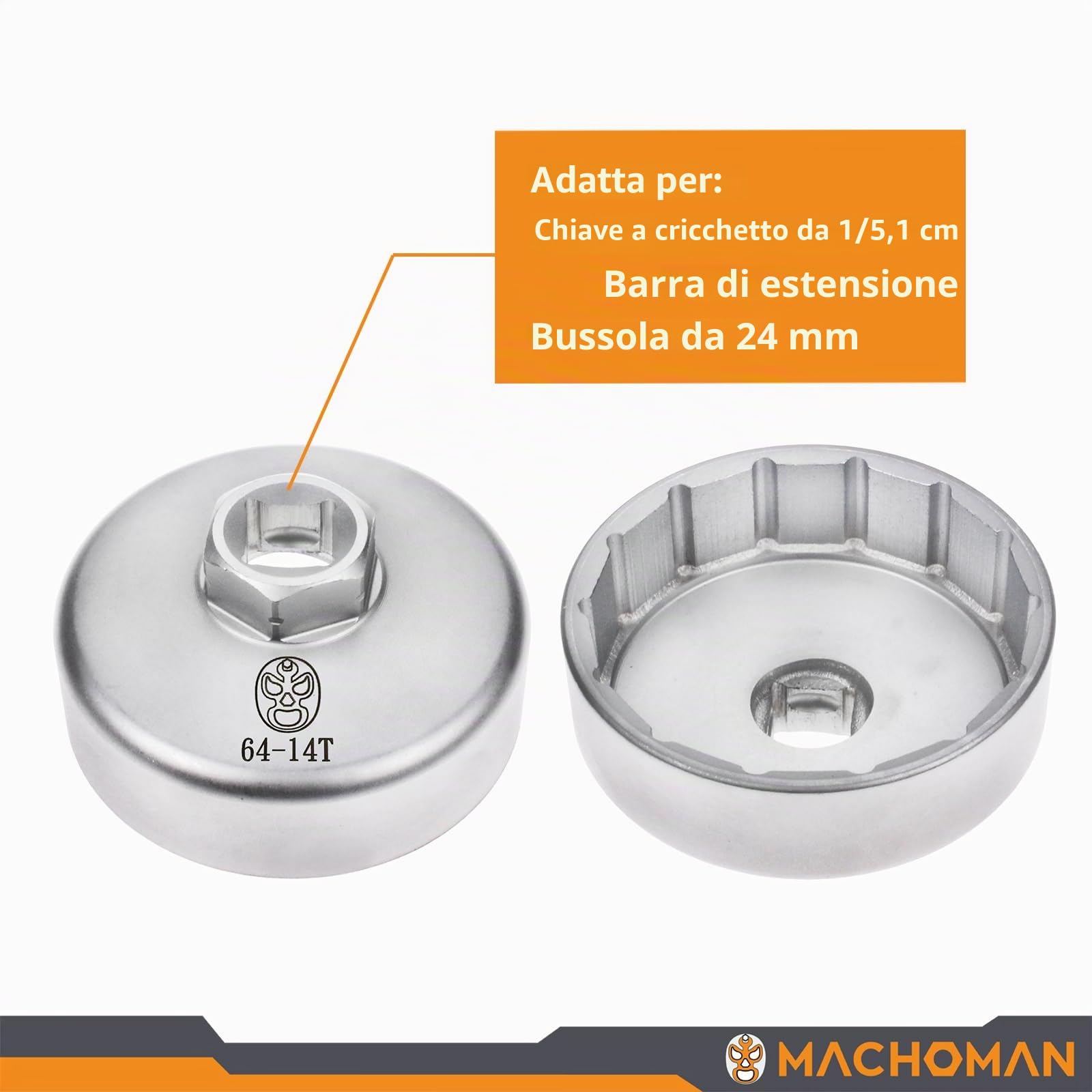 MACHOMAN OFS64 - Chiave per filtro olio 1/2", 64 mm, 14 scanalature