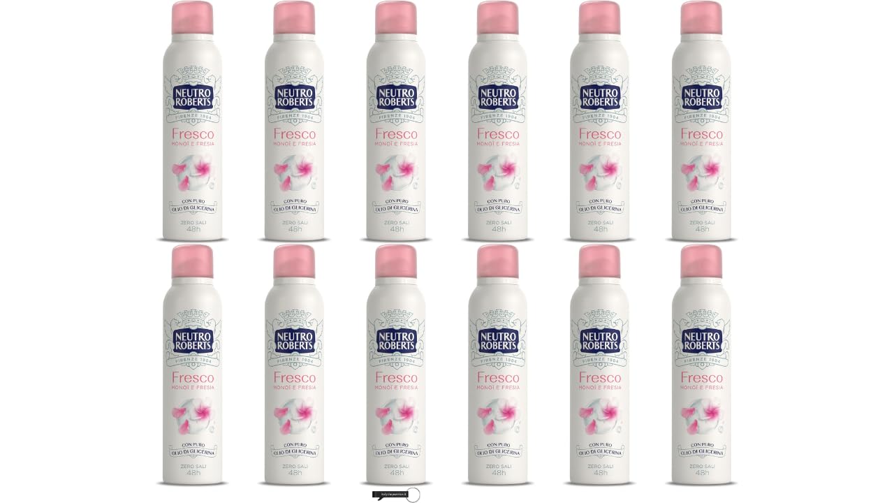 Neutro Roberts - 12 deodoranti spray Fresco, monoï e fresia, protezione 48 ore, deodorante da donna + portachiavi Italy Shop Service in omaggio