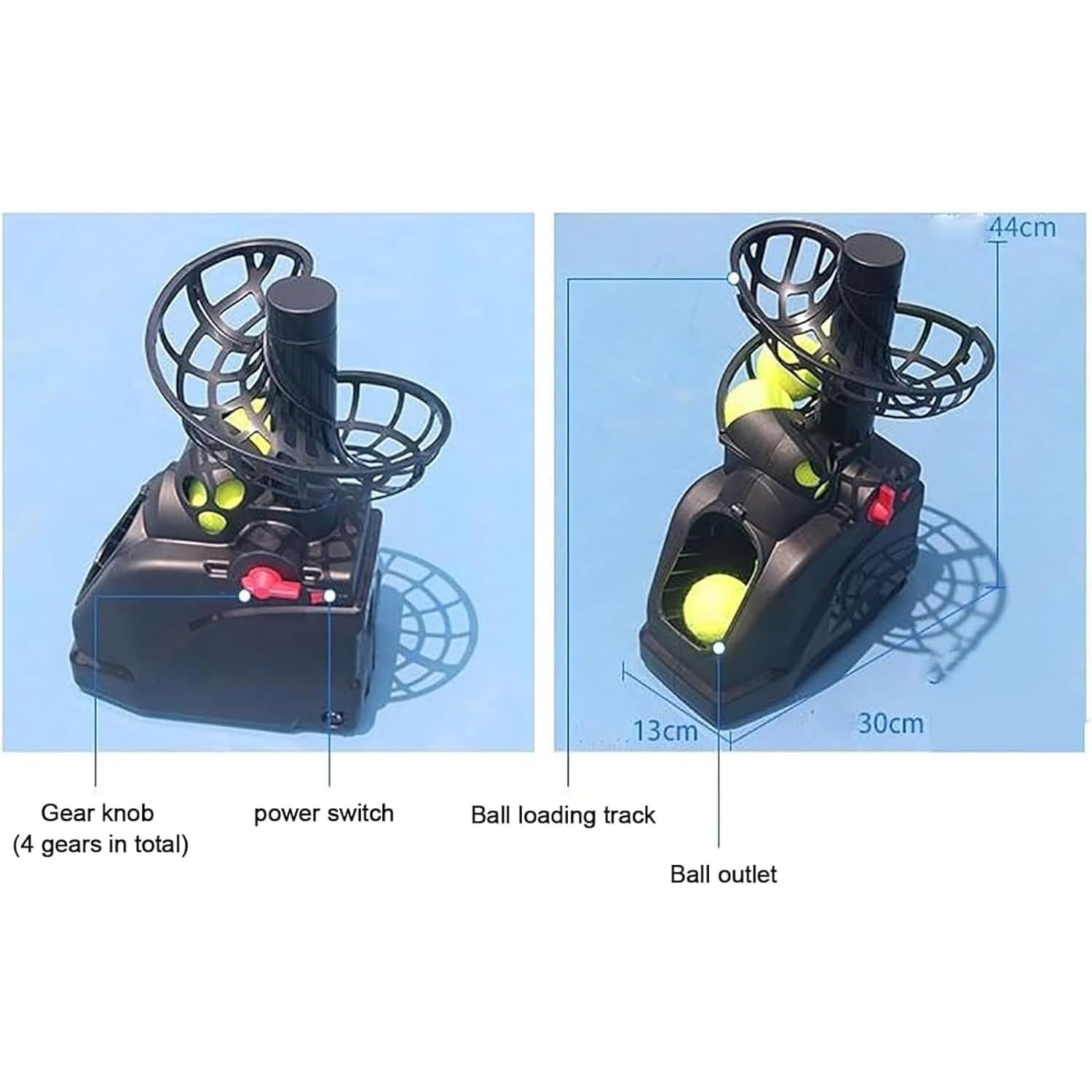 Lanceur de balles de tennis avec fréquence réglable et rotation automatique, capacité 30 balles