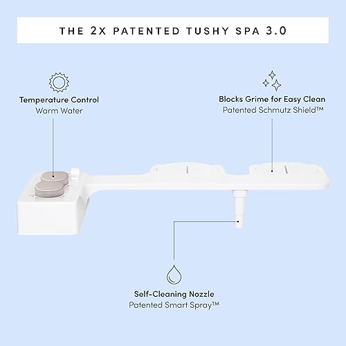 Miniatura 8 de TUSHY Spa Royale Accesorio para asiento de bidé de agua caliente. Pulverizador de agua autolimpiante, boquilla de presión ajustable, control de