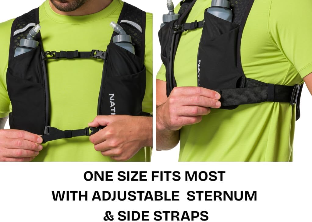 Nathan QuickStart Hydration Pack Vest with Bladder or flasks, Storage Pockets, Breathable Moisture-Wicking Fabric, Adjustable Straps for Running, Hiking, Walking, Marathons, Obstacle Races