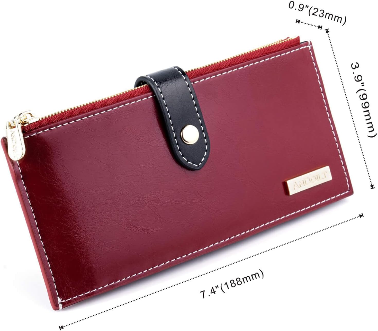 ANDOILT Women's Genuine Leather RFID Wallet Credit Card Holder Zipper Purse image 4