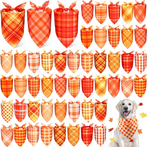 Image of Abbylike 50 Pcs Fall Plaid Dog Bandanas Bulk, Autumn Gingham Pattern