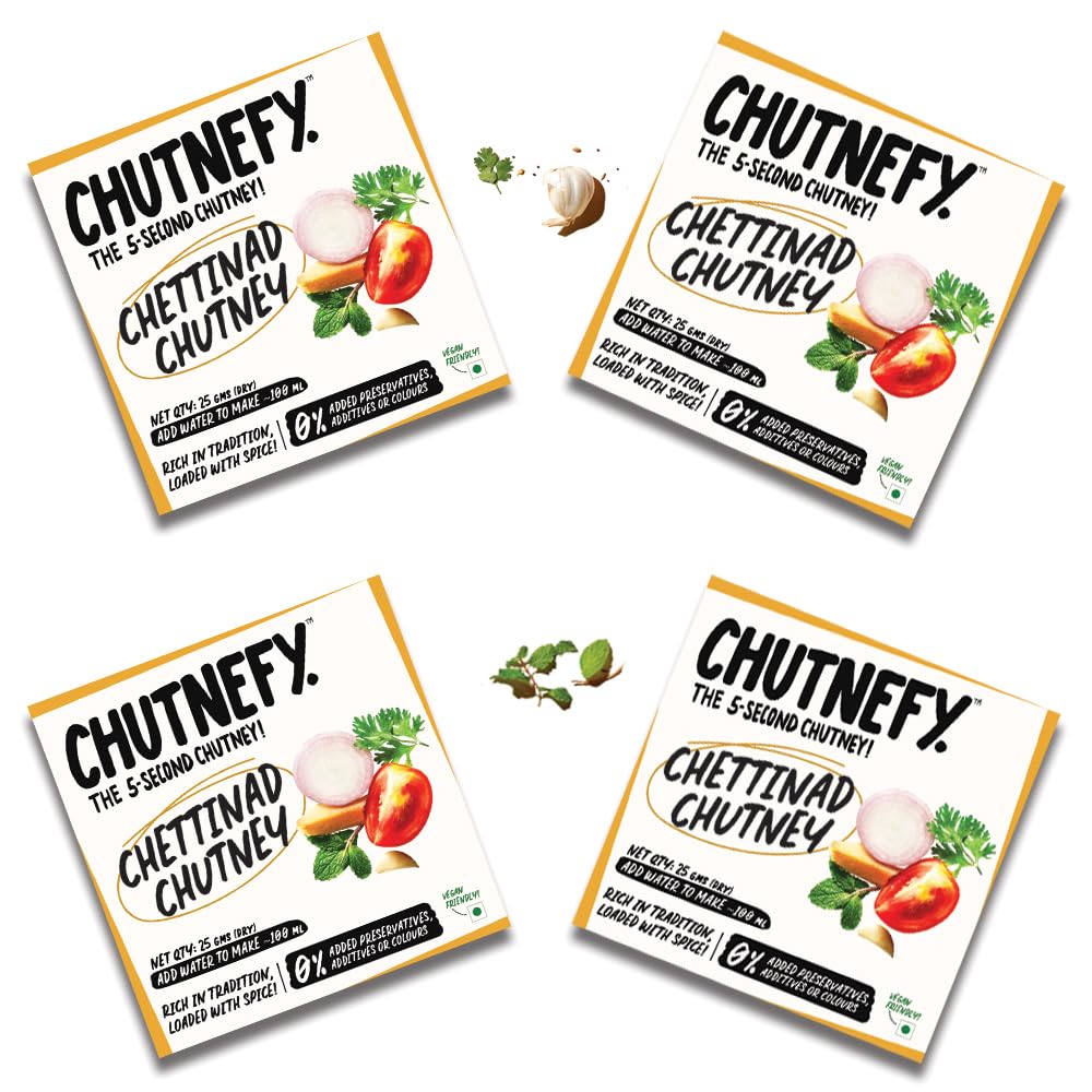 Chutnefy - 5-Second Instant Chettinad Chutney - Pack of 4 - Each Makes 120ml | Home Style Delicious & Ready-to-Eat Chutneys| 100% Natural Ingredient | No Preservatives or Additives (B0CS3XGM45) Amazon Price History, Amazon Price Tracker