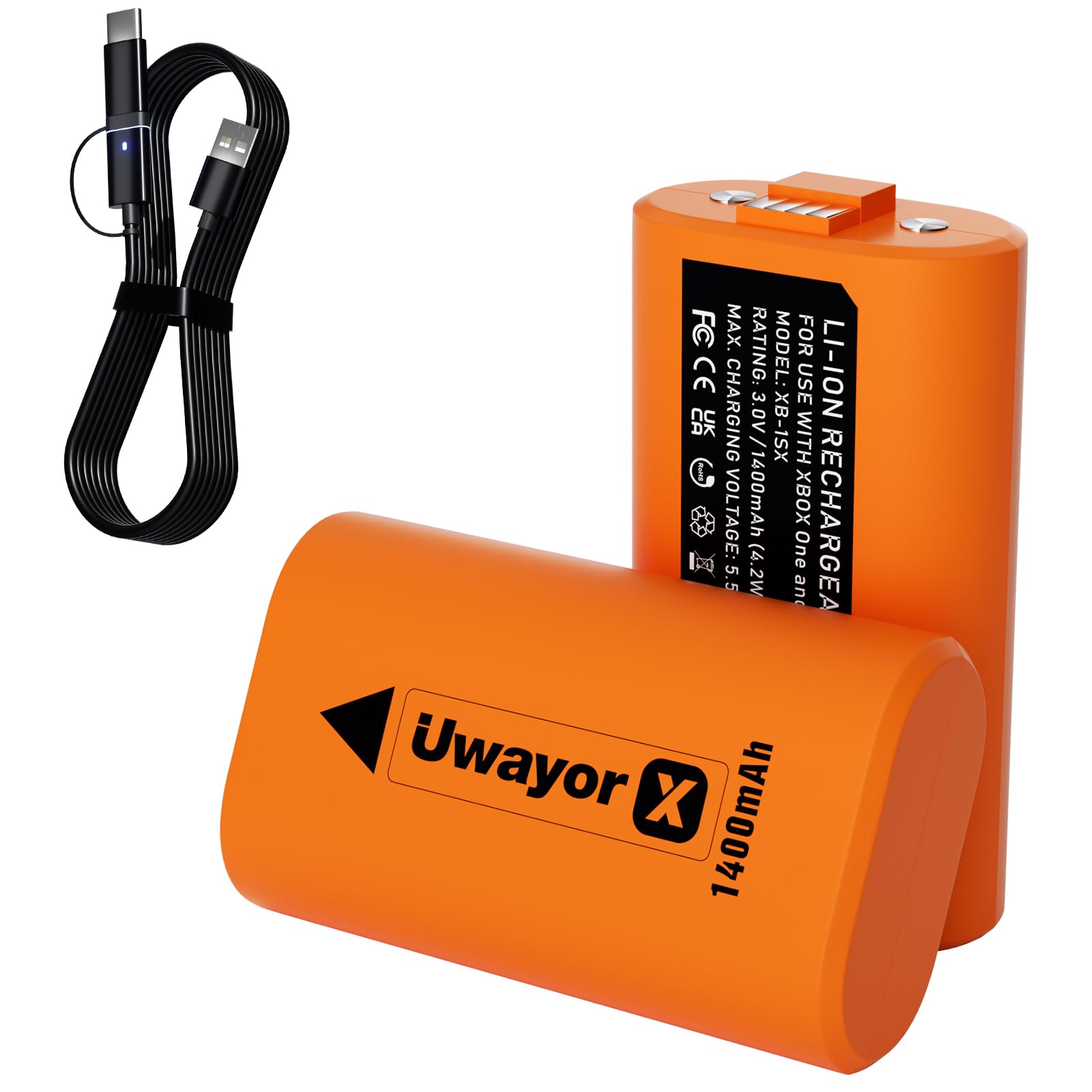 Batterie Xbox Batteries pour Xbox Series X, Xbox Series S, Xbox One, Xbox One S, Xbox One X, Xbox One Elite Controller One Battery Pack Orange x2