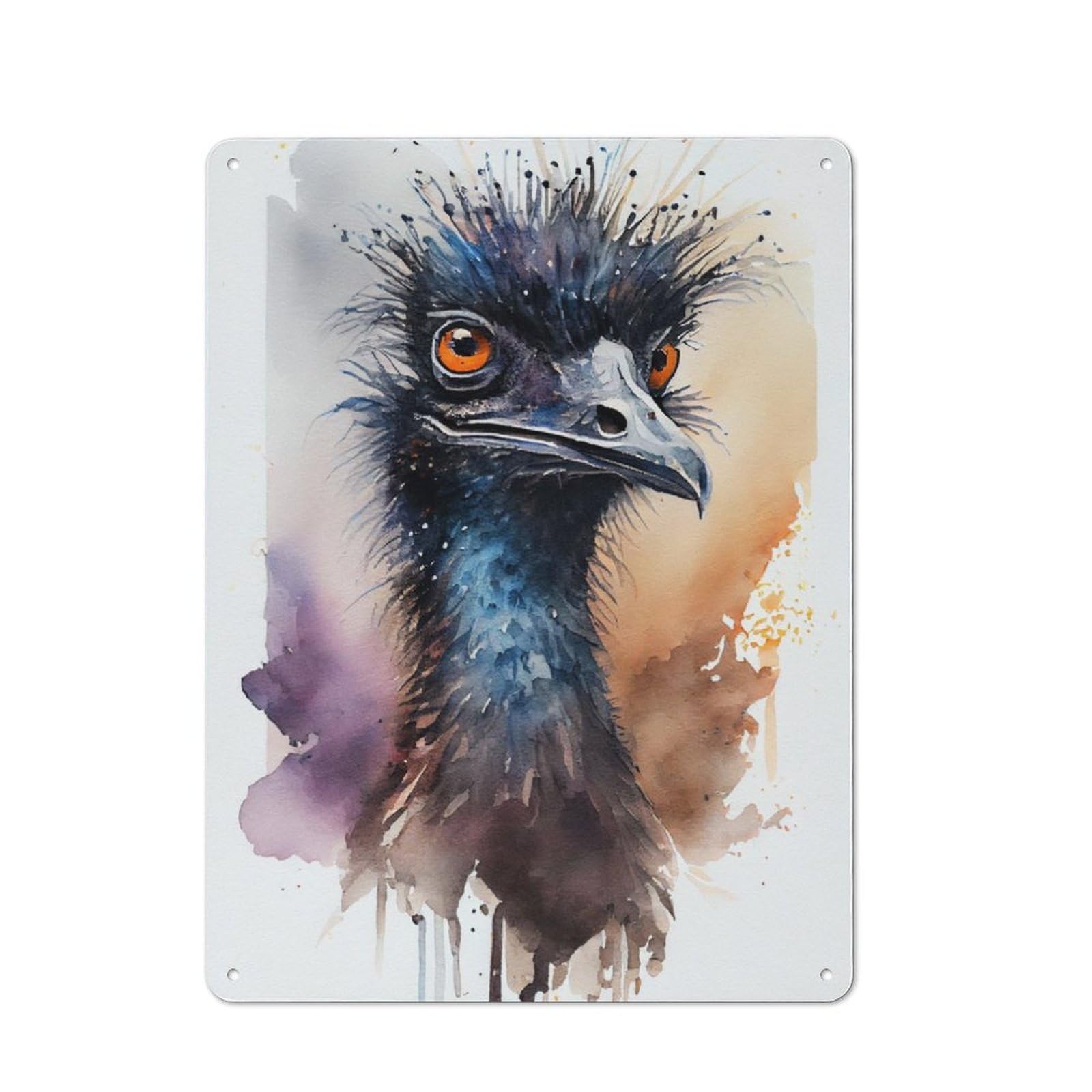 Junmoney Emu Watercolor Art Tin Wall Plaque 40X30cm With For Home Bar Wall, For Kitchen And Home Bar Decor, For Home Office And Studio Walls