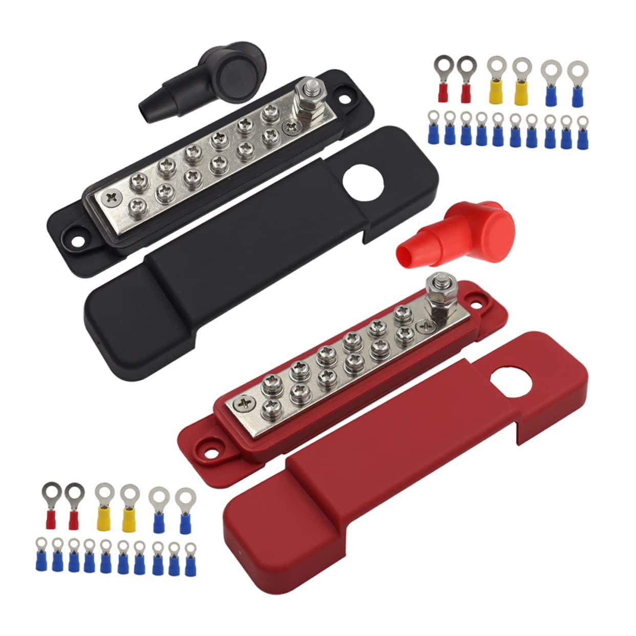 Morsettiera Busbar 12 Vie 48V 150A ABS Ottone per Cablaggio Veicolare | Set, 180 a Totale, Terminali da 15, Sostituisce Barre Vecchie o Danneggiate, per Armadi e Scatole di Giunzione
