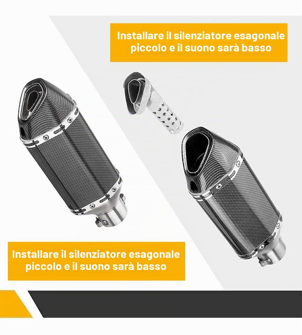 MOCOERL 38 – 51 mm 1,5 – 2", silenziatore di scarico per moto con DB Killer rimovibile per Street Bike Moto Scooter Yamaha Suzuki (stile fibra di carbonio)