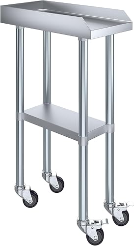 AmGood Mesa de trabajo comercial con protector contra salpicaduras y salpicaduras laterales con ruedas | NSF (mesa de acero inoxidable con guardias