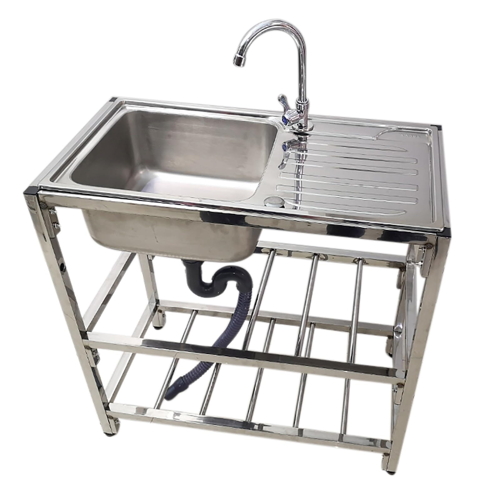 ZXGRfdefa stainless steel sink, Outdoor Utility Sinks with Drainer Unit and Tap Storage Shelves for Indoor Restauran