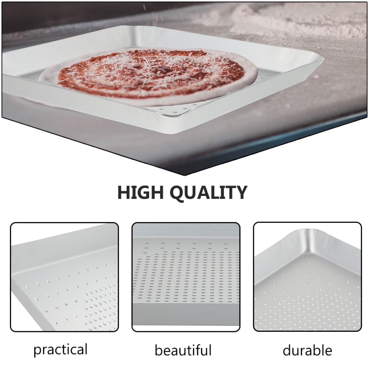 Praktische Pizzapfanne aus Aluminiumlegierung mit 3mm Löchern Chemisch Korrosionsbeständig und Leicht zu Entformen zum Backen Zuhause