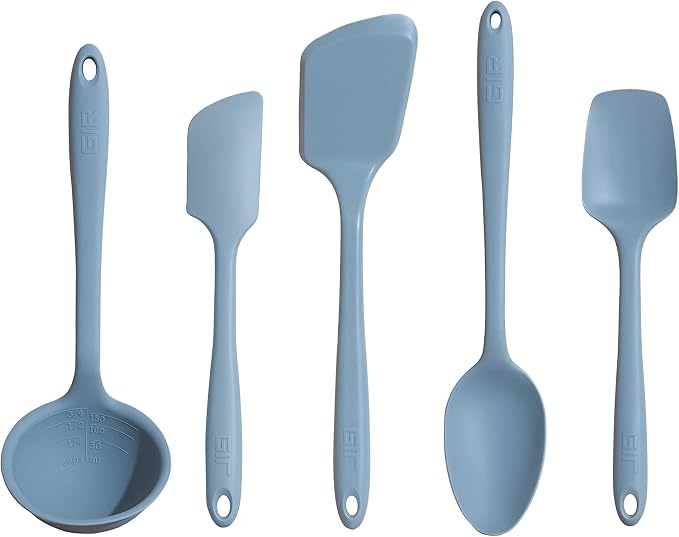 GIR: Get It Right 5 Piece Silicone Cooking Utensils Set - Ladle, Spatula, Flip, Spoon & Spoonula - Non-Stick, Heat Resistant & Dishwasher Safe - Silicone Kitchen Utensils - BPA & BPS Free - Slate