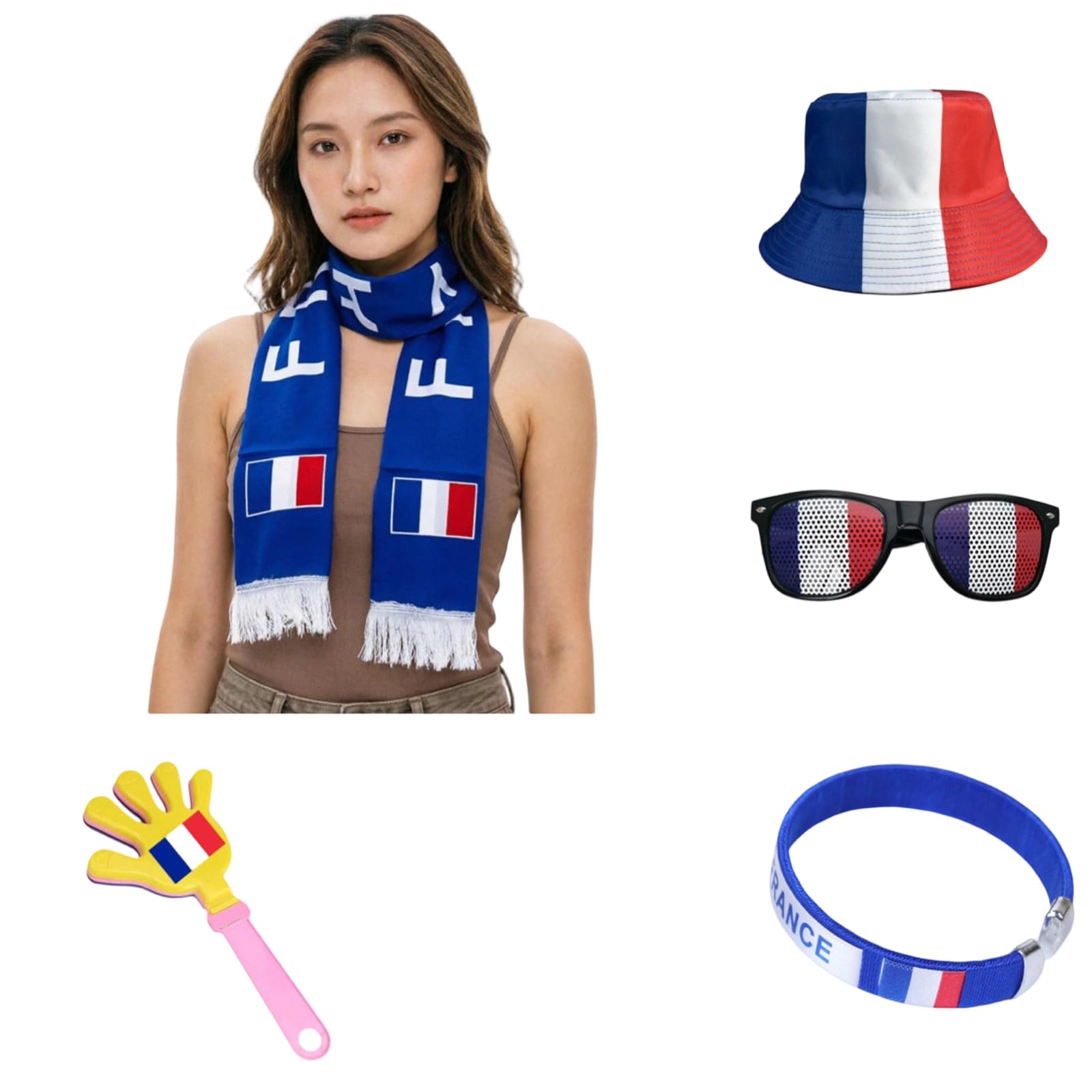 6 Piece Football Matching Fan Easy to and Store Comfortable Headwear for Admirers for Use At Home or Party Tournament Fan Set, France, X-Small-Large