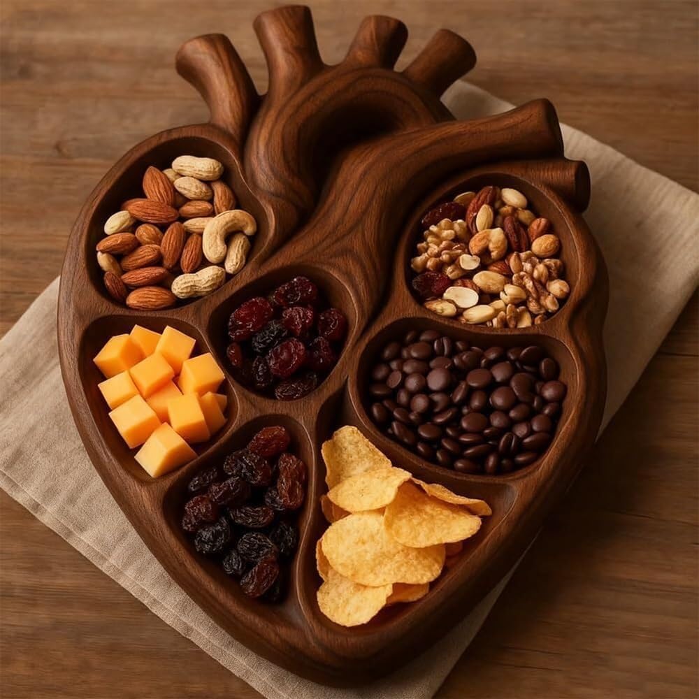 Bandeja De Madera con Forma Corazón Anatómico, Jabalí Hecho A Mano Temática Biológica, Bandeja Cocina For Queso, Fruta, Postre Y Decoración For Fiestas Navideñas(2pcs)