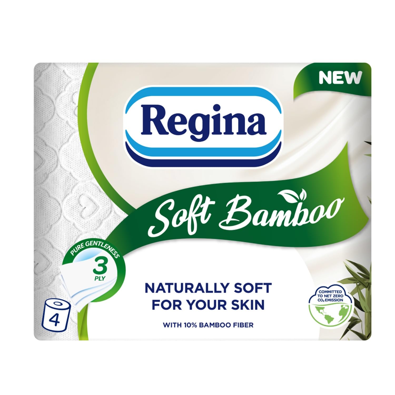 Regina Soft Bamboo - 4 Rolls of Toilet Tissue 3 Ply, 160 Sheets, Naturally Soft for Your Skin, Toilet Tissue Made with Bamboo Fibers, Paper Packaging, FSC Certificated