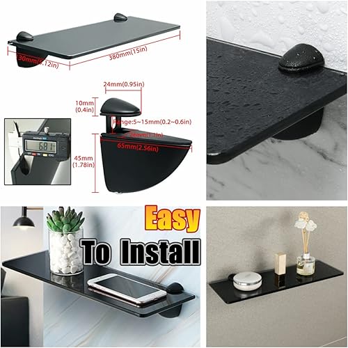 Miniatura 6 de Alise Estante de vidrio para baño, estantes flotantes de 15 pulgadas, almacenamiento de ducha templado, estantes de vidrio pequeños de montaje en