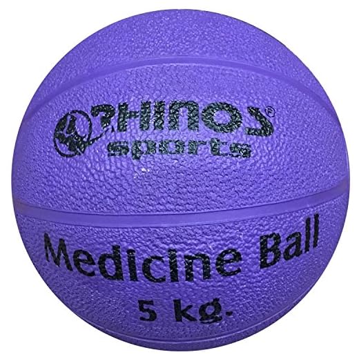 Rhinos Sports - Balón medicinal (800 g, 1 kg, 1,5 kg, 2 kg, 3 kg, 4 kg, 5 kg), color morado, tamaño 5 kg
