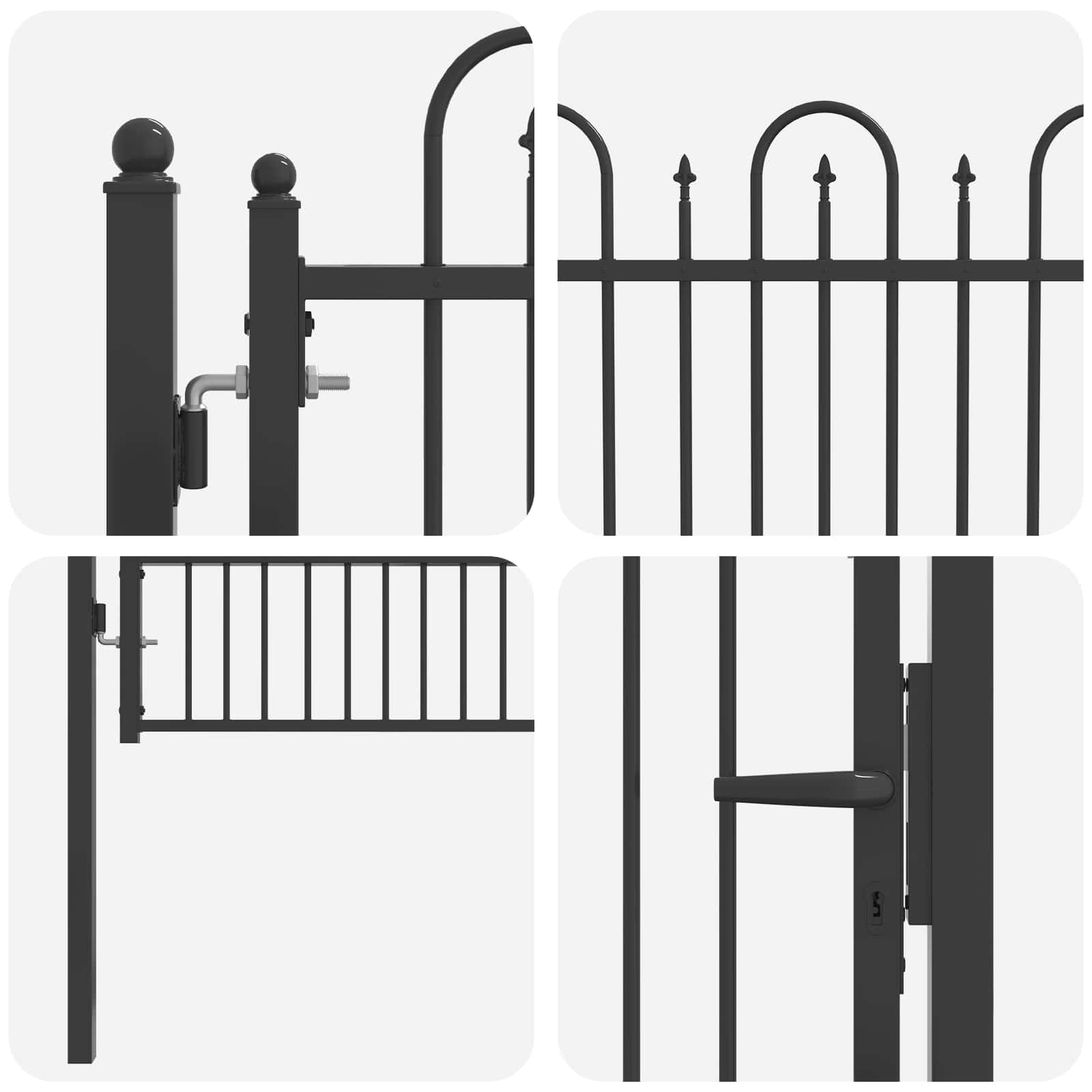 HORST - Cancello per recinzione in metallo, 100 x 125 cm, colore nero, cancello da giardino richiudibile con design anti-arrampicata e verniciatura a polvere, robusto cancello in metallo per