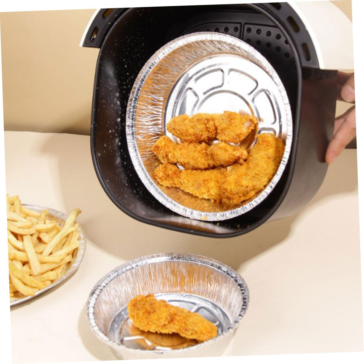 IMIKEYA Set di 4 padelle ad aria mini barbecue contenitori per torte con coperchio contenitori per alimenti e lattine rotonde per cuocere mini friggitrice argento, foglio di alluminio, 20 pezzi x 4