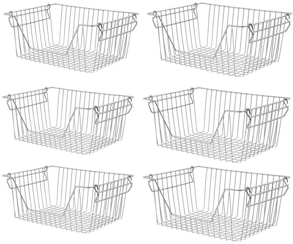 blitzlabsStackable Wire Organising Storage Baskets Fruit Vegetable Organiser Pantry Cabinet Metal Bin for Counter Bathroom Shelves Storage for Kitchen, Pantry, Freezer, Cabinet, Set of 6