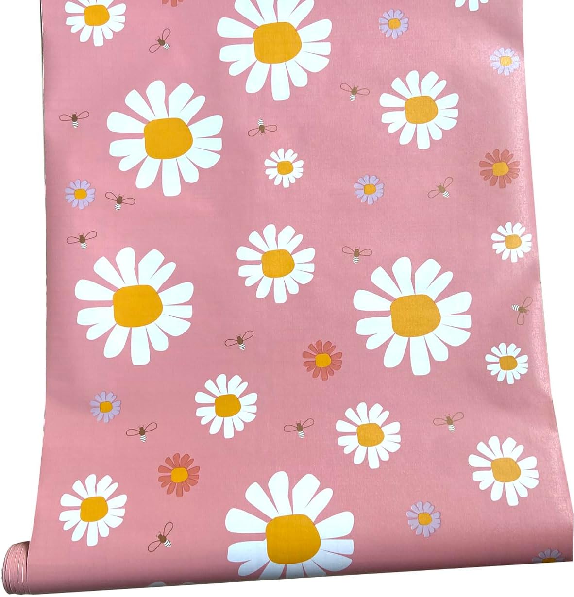 Baby Pink Floral Contact Paper Peel and Stick Textured Flower Wallpaper for Cabinets and Drawers Self Adhesive Kitchen Cabinet Liner 17.7" x 117"
