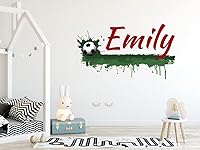 Vista 5 de Calcomanía de pared personalizada con nombre de fútbol, calcomanías de pared de pelota de fútbol con nombre personalizado para habitación de niños