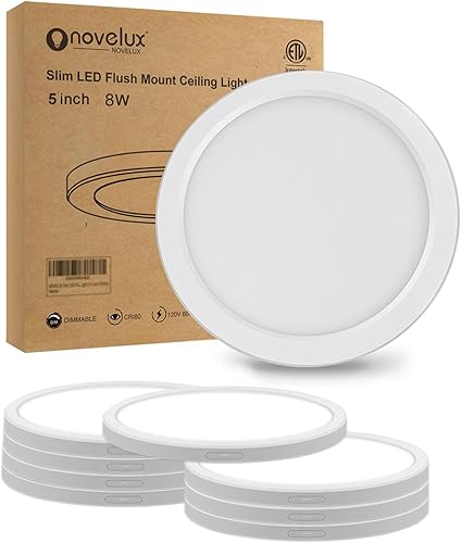 NOVELUX Lámpara de techo LED de montaje empotrado de 5 pulgadas, 5000 K, lámpara de techo plana redonda ultra delgada de 0.63 pulgadas de grosor,