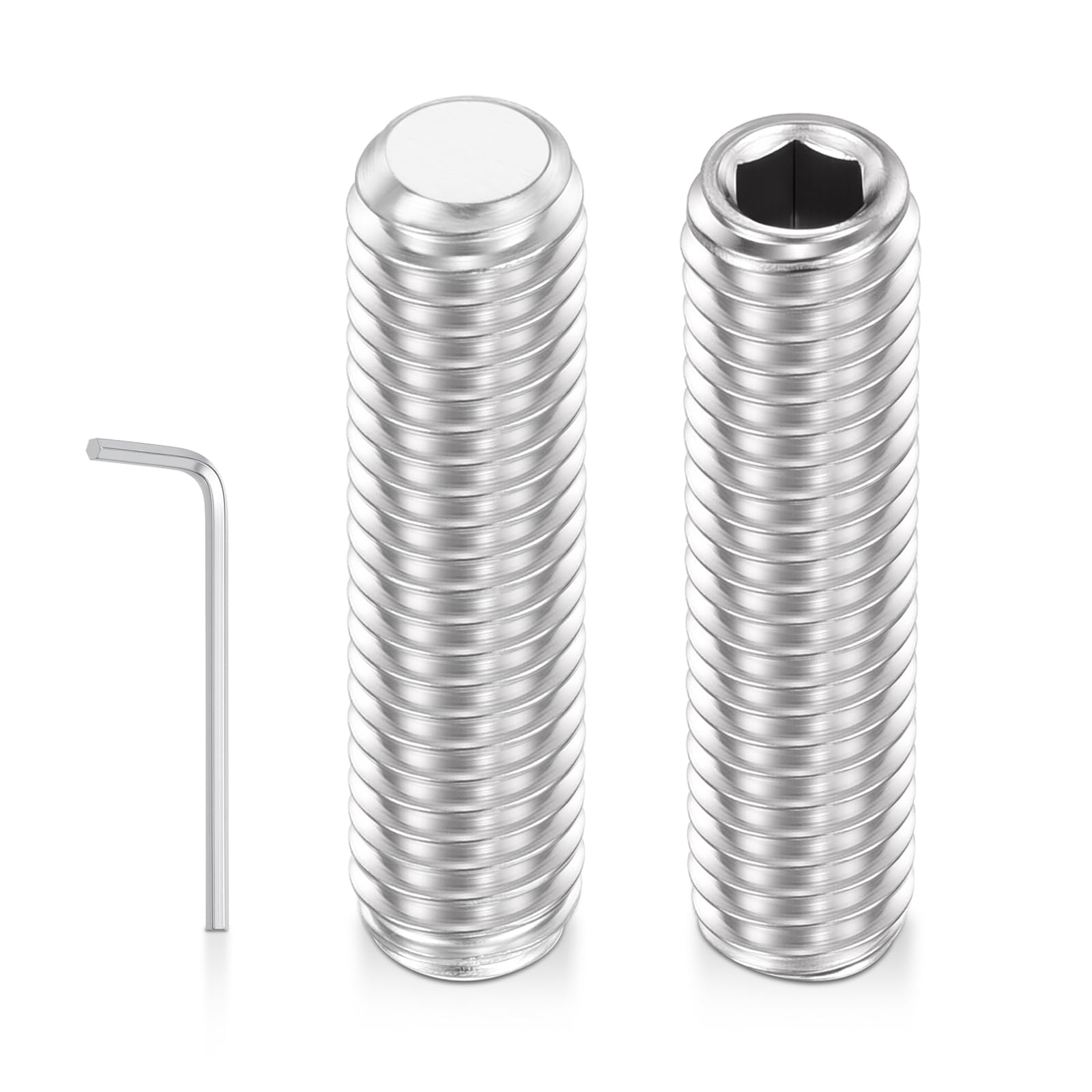 Kozelo 80pcs Flat Hex Socket Set Screws - [M3-0.5x12mm] 18-8 Stainless Steel Headless Cup Point Allen Head Grub Set Screw with Wrench for Door Handles, Bathroom Fixture & Towel Rack — image 1