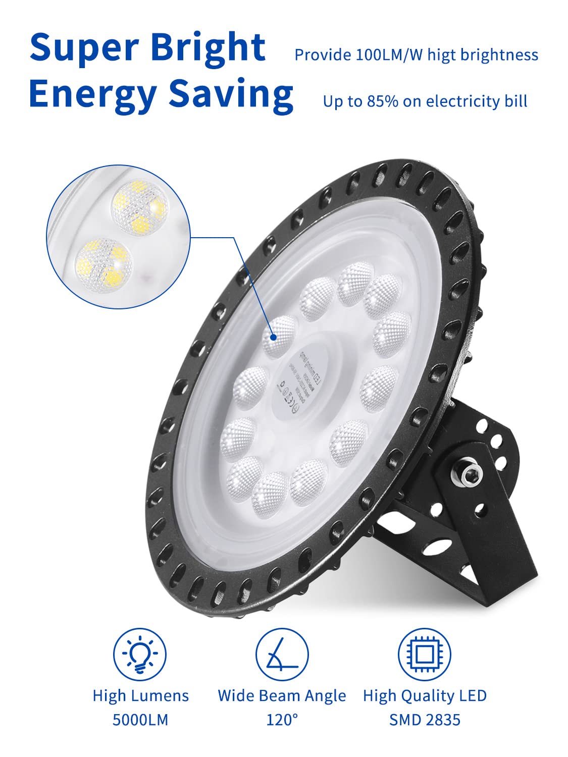 50W LED UFO Industrial Lamp,5000LM Hallenstrahler LED, 6000-6500K Kaltweiß LED Industrielampe,Beam Angle 120° Workshop Lighting,IP67 Wasserdicht Industrie Strahler Werkstattlampe