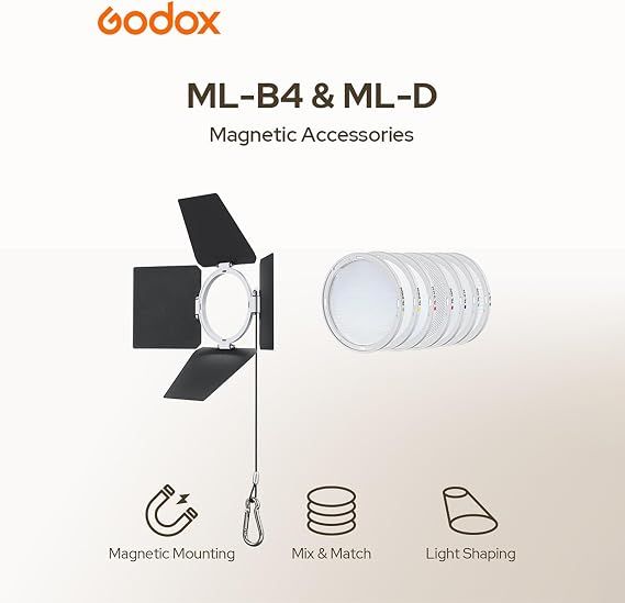 Godox ML-D Magnetic Diffusion Kit for ML-Series LED Video Lights, Compatible with ML150Bi, ML80Bi, ML100Bi, ML100R, ML60II Bi, ML60Bi and More, Soft Light Modifier for Balanced, Natural Illumination