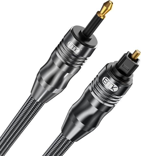EMK Digital Sound Toslink to Mini Toslink Cable 3.5 SPDIF Optical Cable [Not a 3.5mm Aux] Optical Audio Cable (Straight Black, 2M)