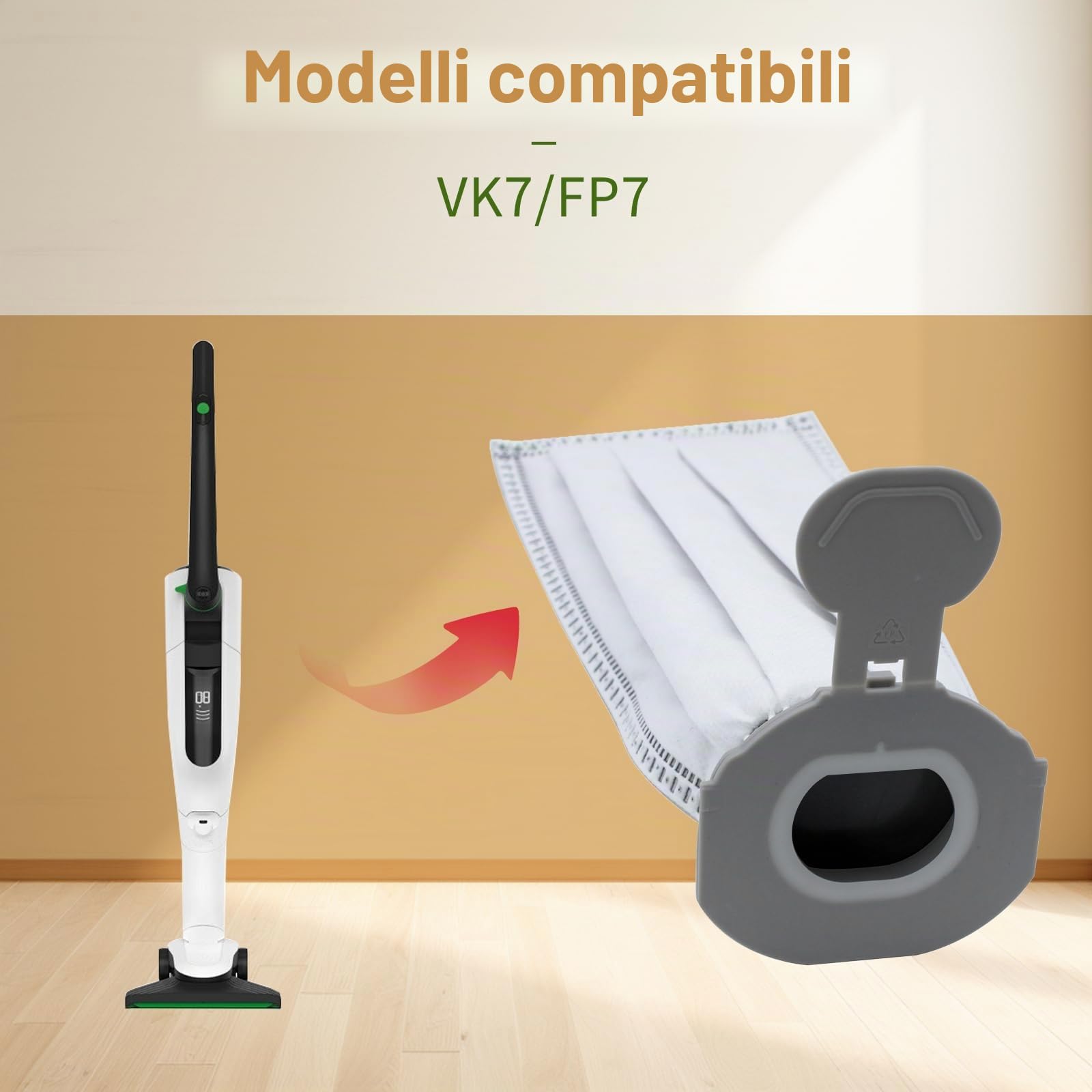 HIYOUNG 12 sacchetti per aspirapolvere Vorwerk Folletto VK7 FP7 con 4 filtri, set di accessori per aspirapolvere Vorwerk Folletto
