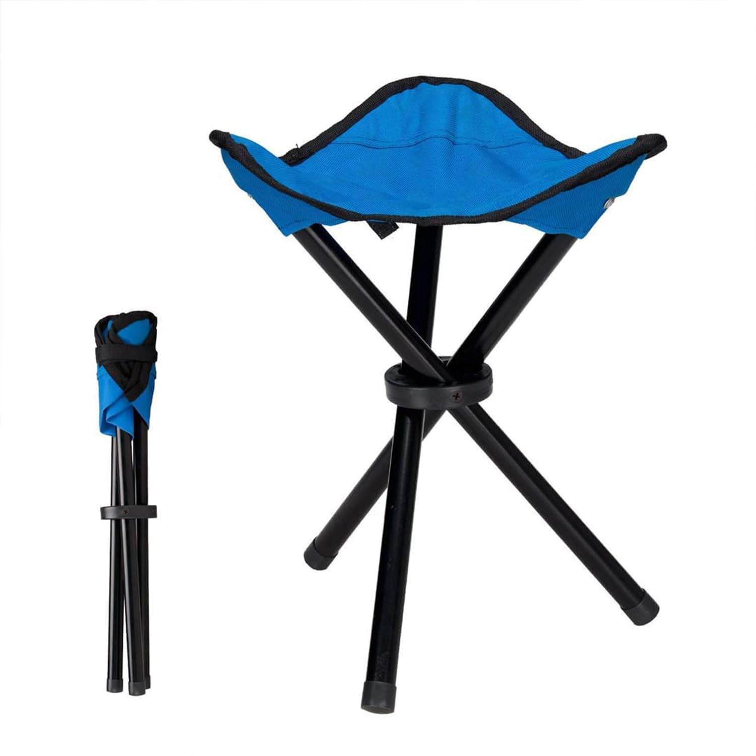 Kuber Industries Portable Stool for Travelling | Foldable Outdoor Sitting Chair | Tripod 3 Leg Chair for Camping, Picnic, Hiking | Blue - Set of 1 | Lightweight Travel Seat