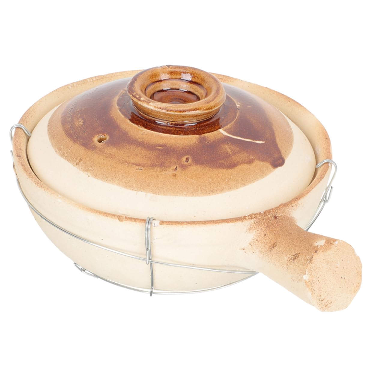 Zerodeko Cazuela Doméstica de Barro 0,8 L Color Claro Asa, Olla Casera para Guisar y Sopa, Cazuela para Estofado en Cocina, Apta para Vitrocerámica, Utensilio de Cocina Pequeña