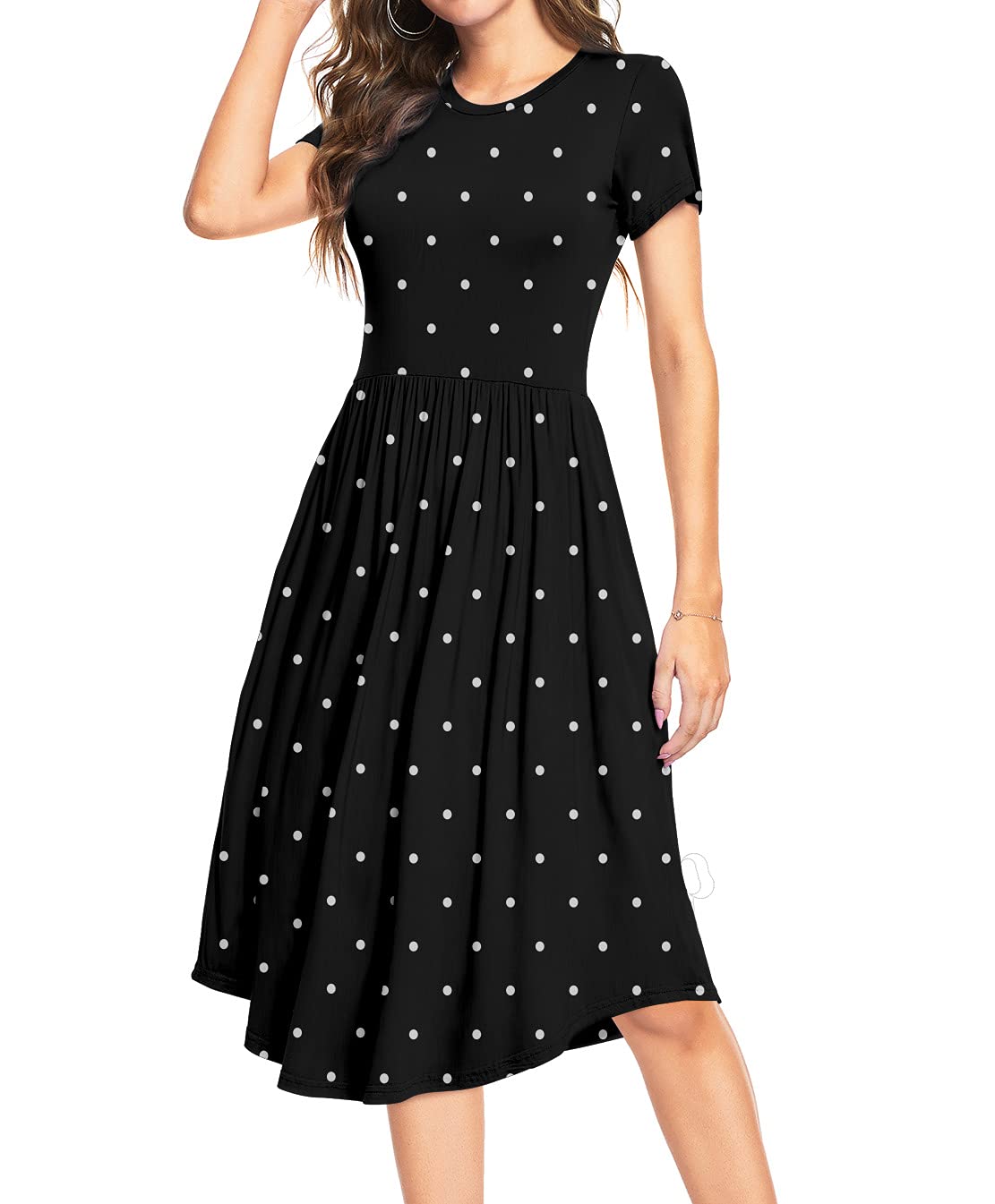 DEARCASE Vestidos Mujer Casual Verano Clásico Estampado Floral Cintura Alta Midi Vestido Elegante Manga Corta Largo Vestido con Bolsillos