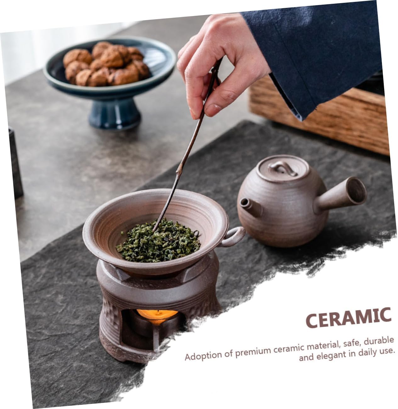 Ceramic Teapot Warmer Set Roasting Tea Stove Vintage Teapot Candle Holder Set Accessory