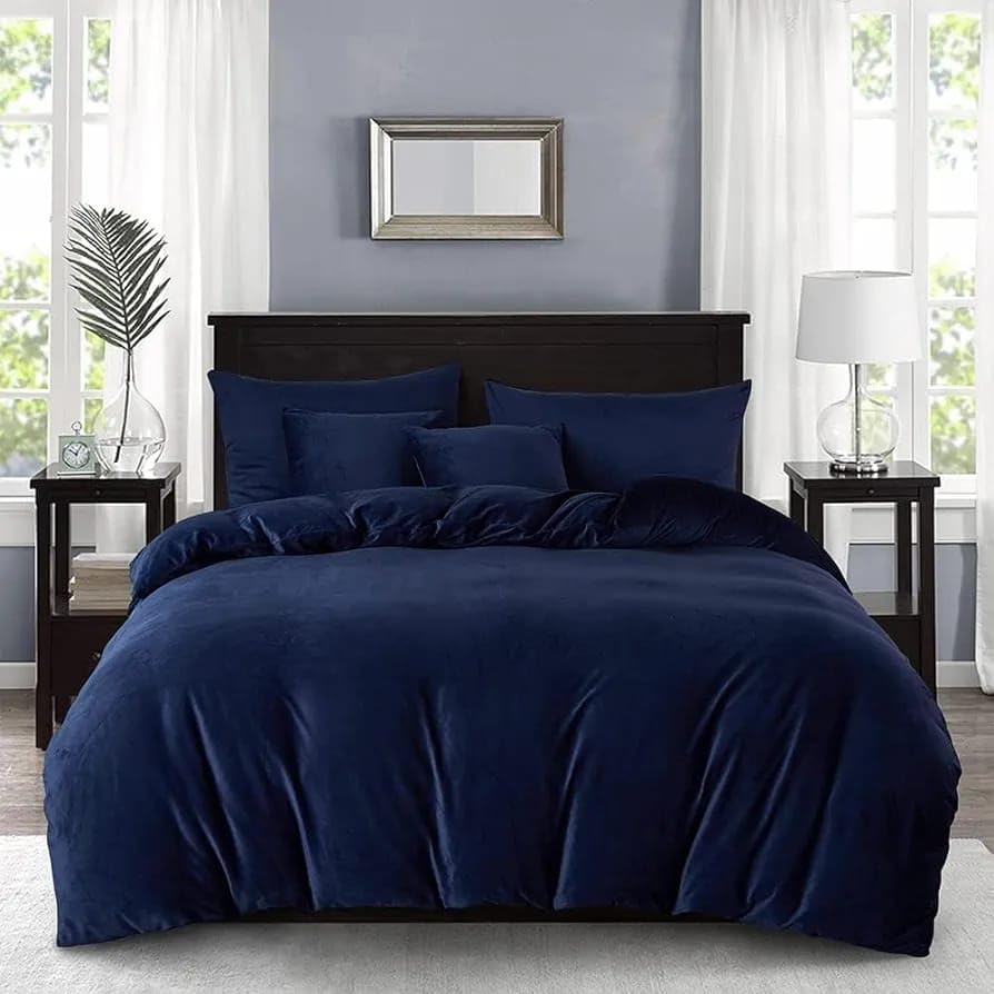 Image of Amazing Super Soft Double Bed Woollen Quilt Cover, 310TC Warm Duvet Cover, Woolen Duvet Cover /Rajai Cover /Blanket Cover /Quilt Cover King Size=90x100 Inches, Winter Blanket Cover (Navy Blue)