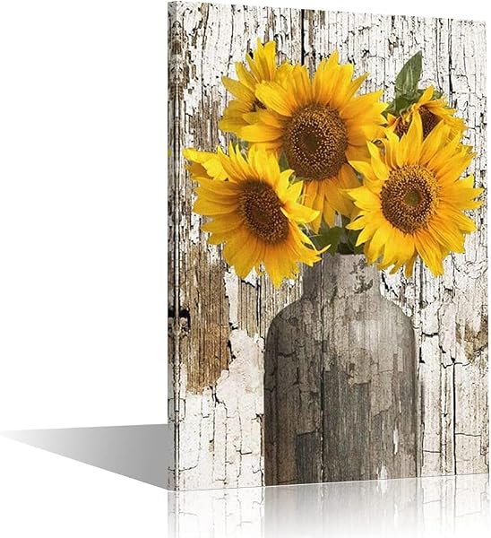 TISHIRON Canvas Wall Art for Home Decor Modern Bathroom Office Wall Decor Paintings Yellow Sunflower Flowers Pictures Artwork Print Home Decor 12x8in - 1