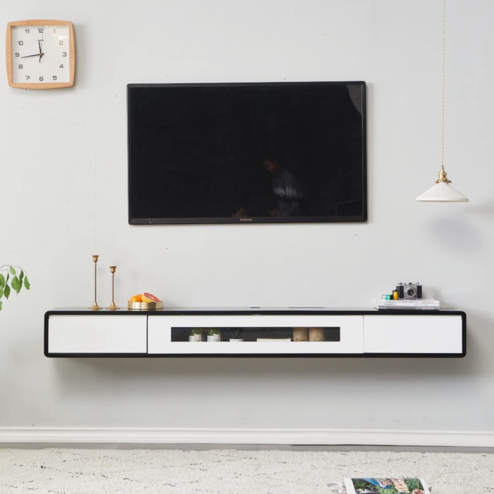 Armadietto da parete galleggiante con cassetti e contenitore, per soggiorno e camera da letto, moderno supporto organizer per console multimediale con dimensioni 120 x 24 x 20 cm
