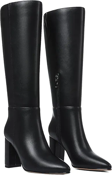 AOSPHIRAYLIAN Knee High Boots Chunky Heel Wide Calf Knee High Boots for Women Pointed Toe with Zipper Block Heel Fashion Dress Womens Shoes