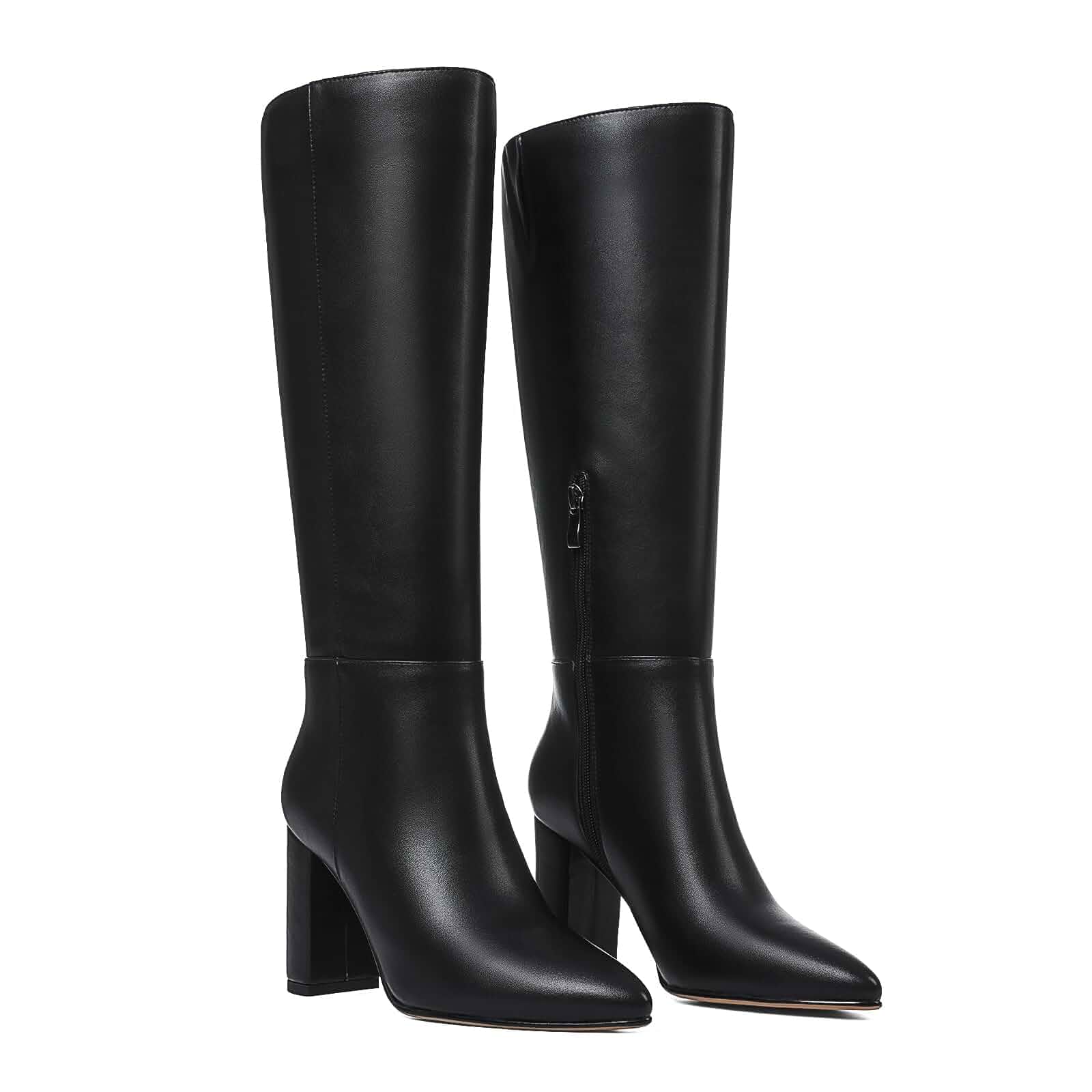 AOSPHIRAYLIAN Knee High Black Boots Women Pointed Toe Chunky Heel Boots Elastic·Easy Clean Upper·Comfy Insole·Non Slip·14.17" Calf Round·3.27" Chunky Heel·Side Zip—Office to Wedding, Fall to Winter