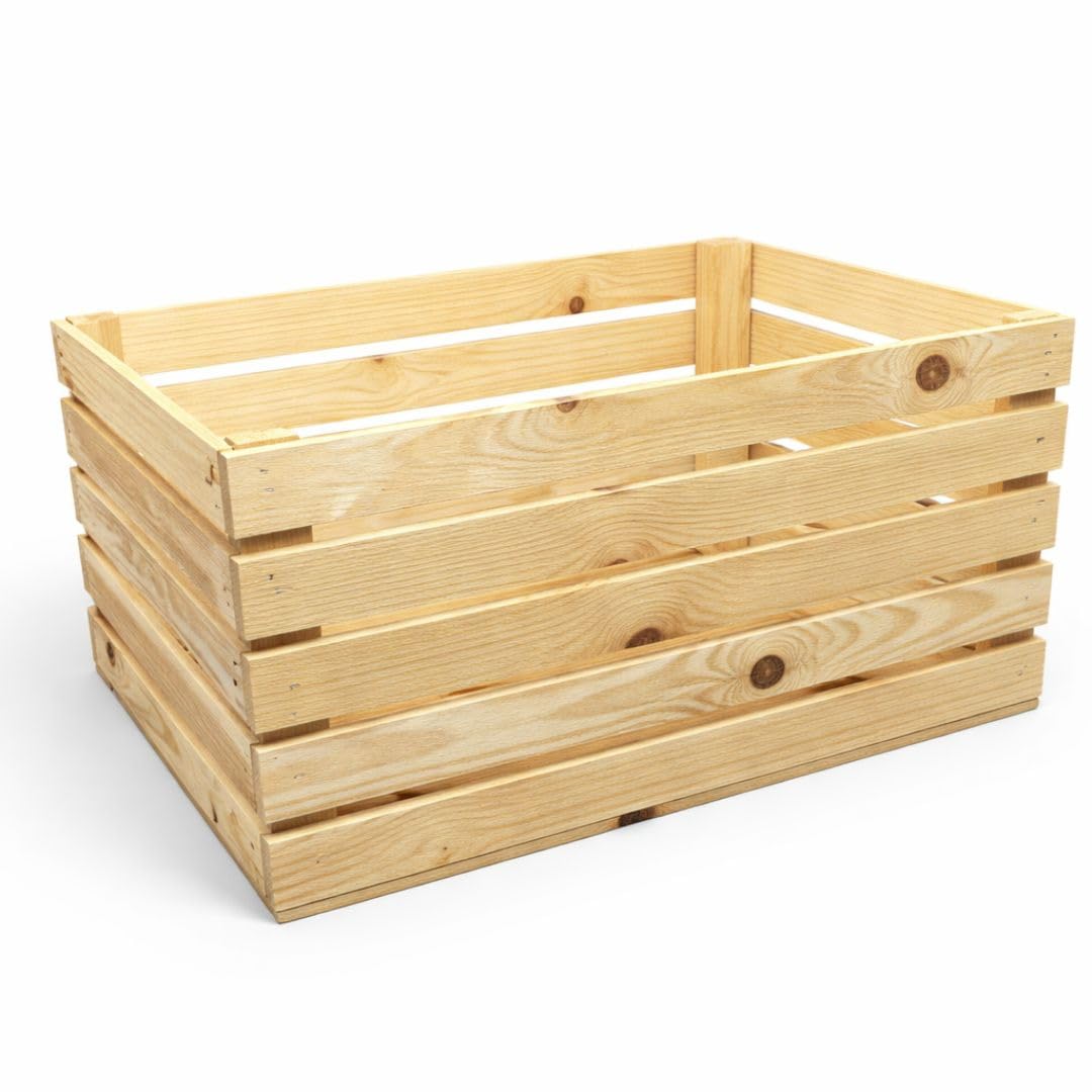 BAS Caisse en bois grande 60x40x30 cm – Boîte de rangement en bois – Caisse à fruits en bois - Décorative Caisse à vin - Caisse à pommes – Boîte en bois vintage pour pommes de terre, fruits & stockage