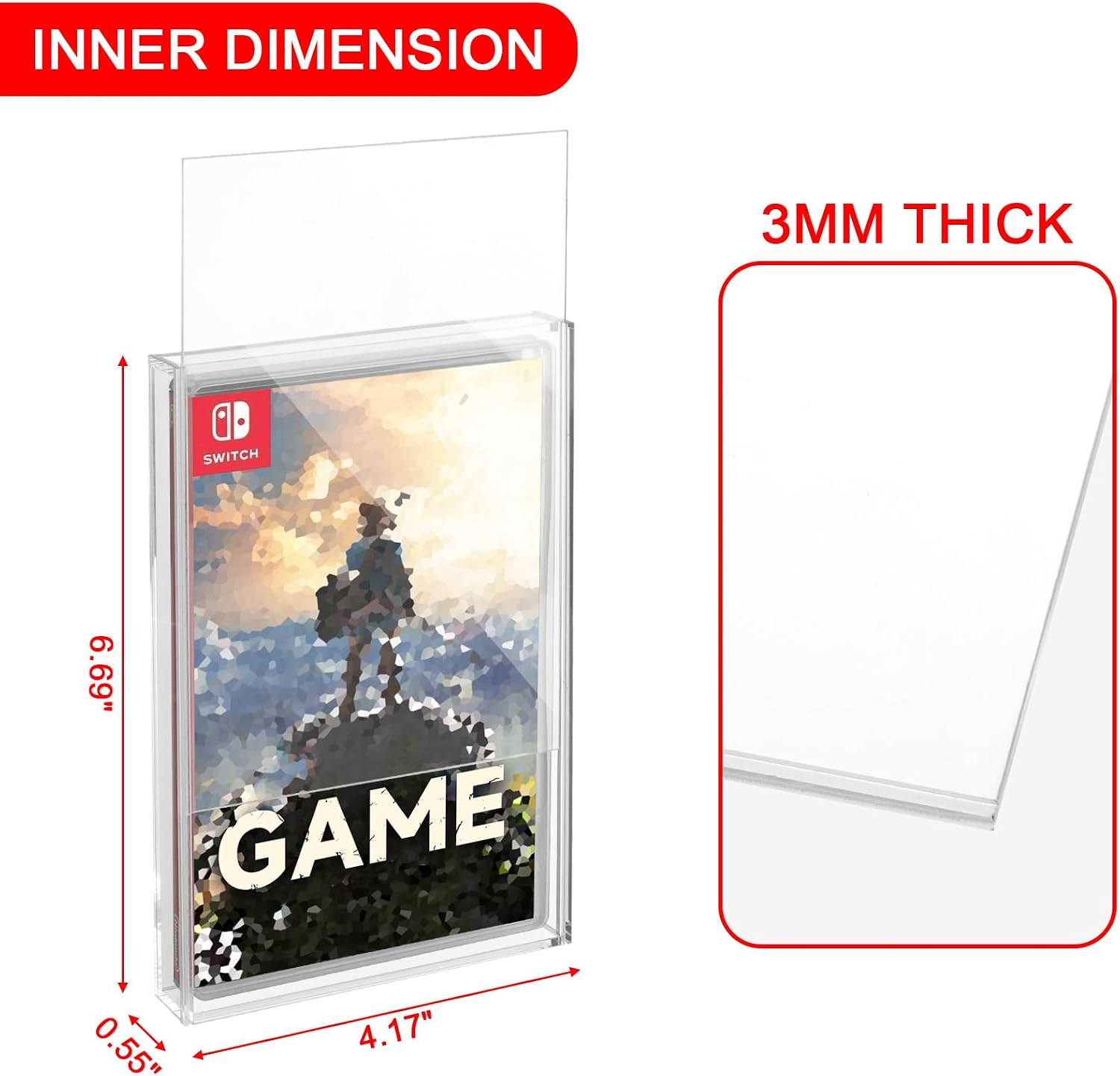 Clear Acrylic Game Protective Case for Switch 1 & 2 Games | 3mm Thick Dustproof Wall Storage Holder, Display Case for Switch Game, Pack of 1