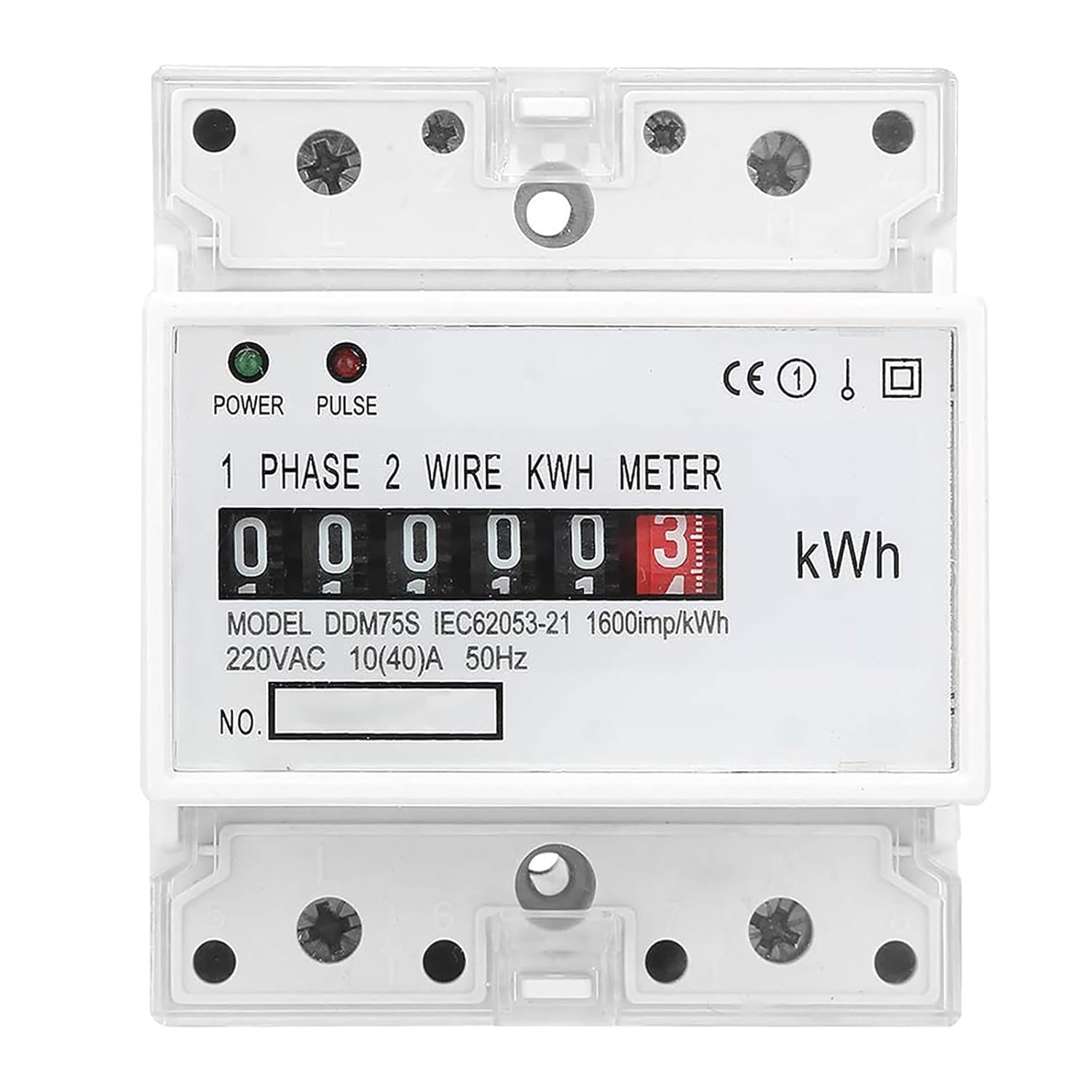 Flylin DDM75S DIN Rail Energy Meter - Single Phase 10-40A kWh Power Monitor, LED Display, Pulse Output